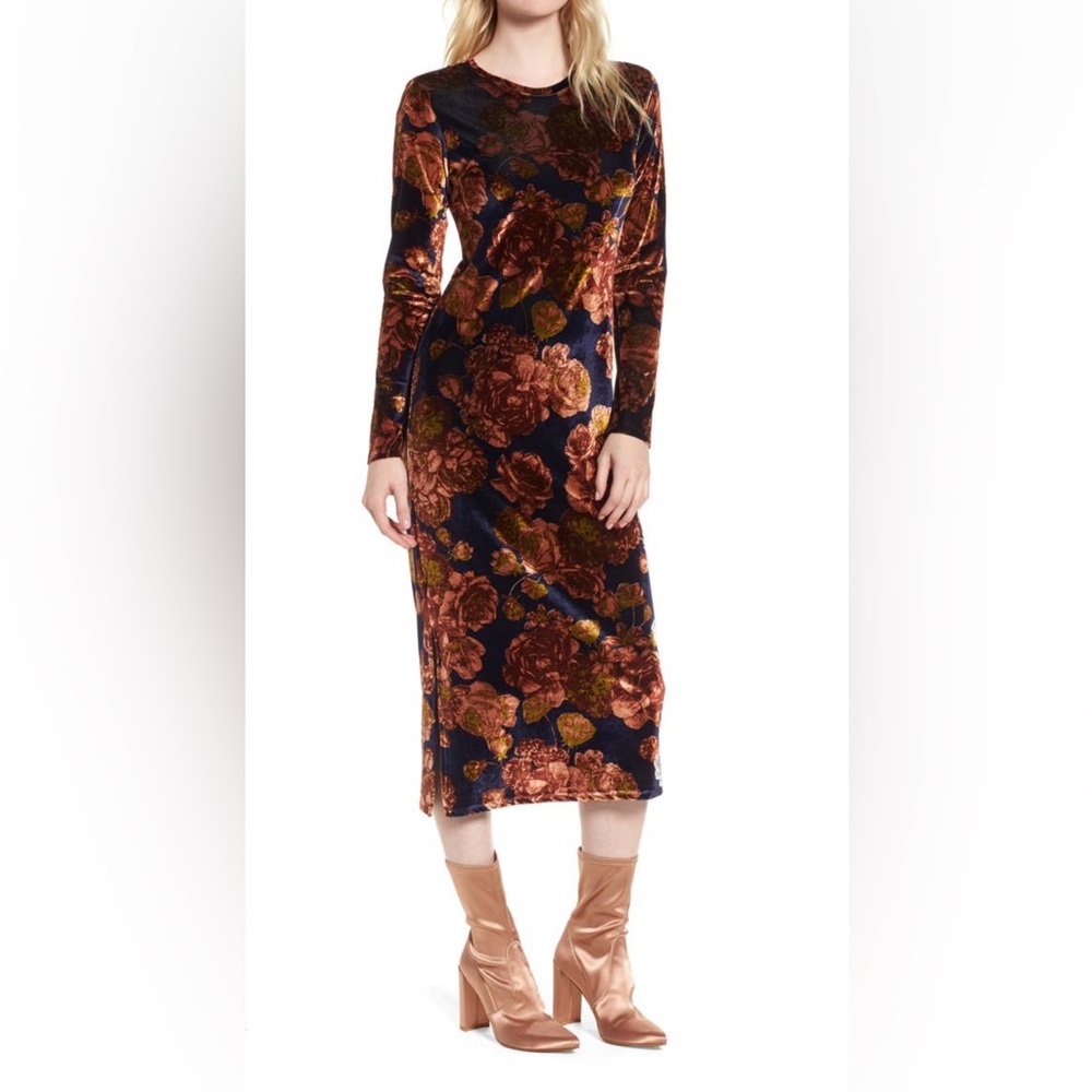 Hinge (Nordstrom Brand) Print velour midi dress
